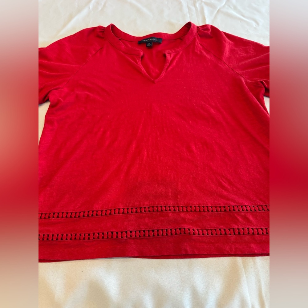 Tommy Hilfiger Red Short Sleeve Women’s Blouse Size Large